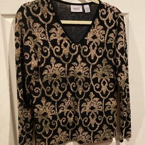 Chico's Travelers Black and Gold Women's Top